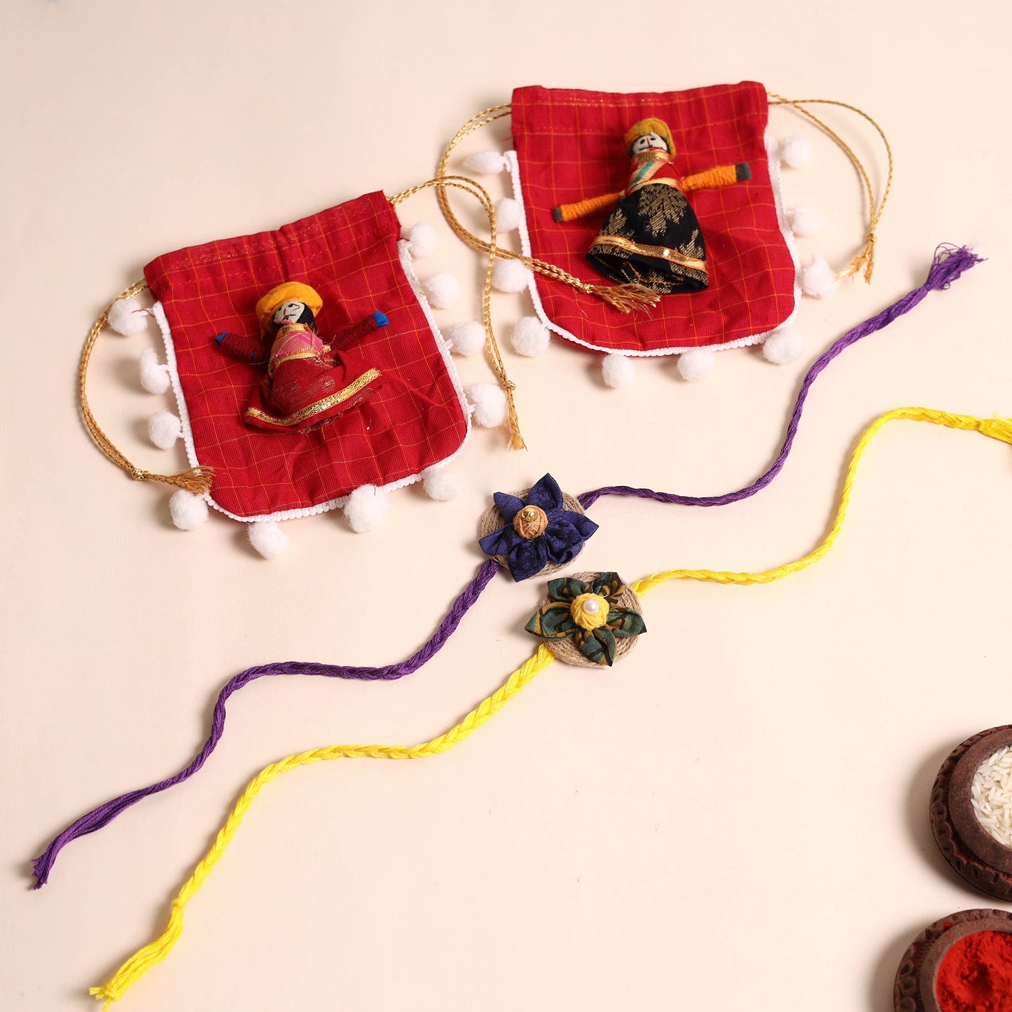 Handmade Fabric Flower Rakhi (Set of 2)