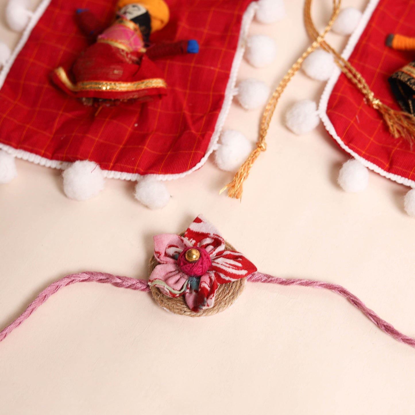 Handmade Fabric Flower Rakhi (Set of 2)
