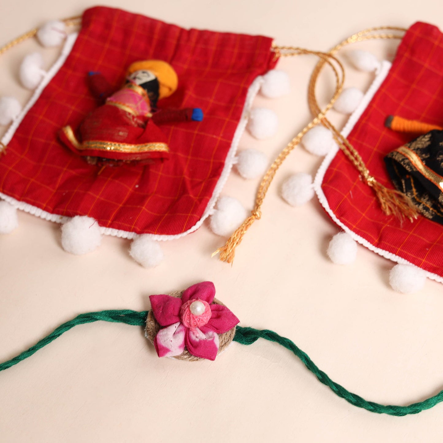 Handmade Fabric Flower Rakhi (Set of 2)
