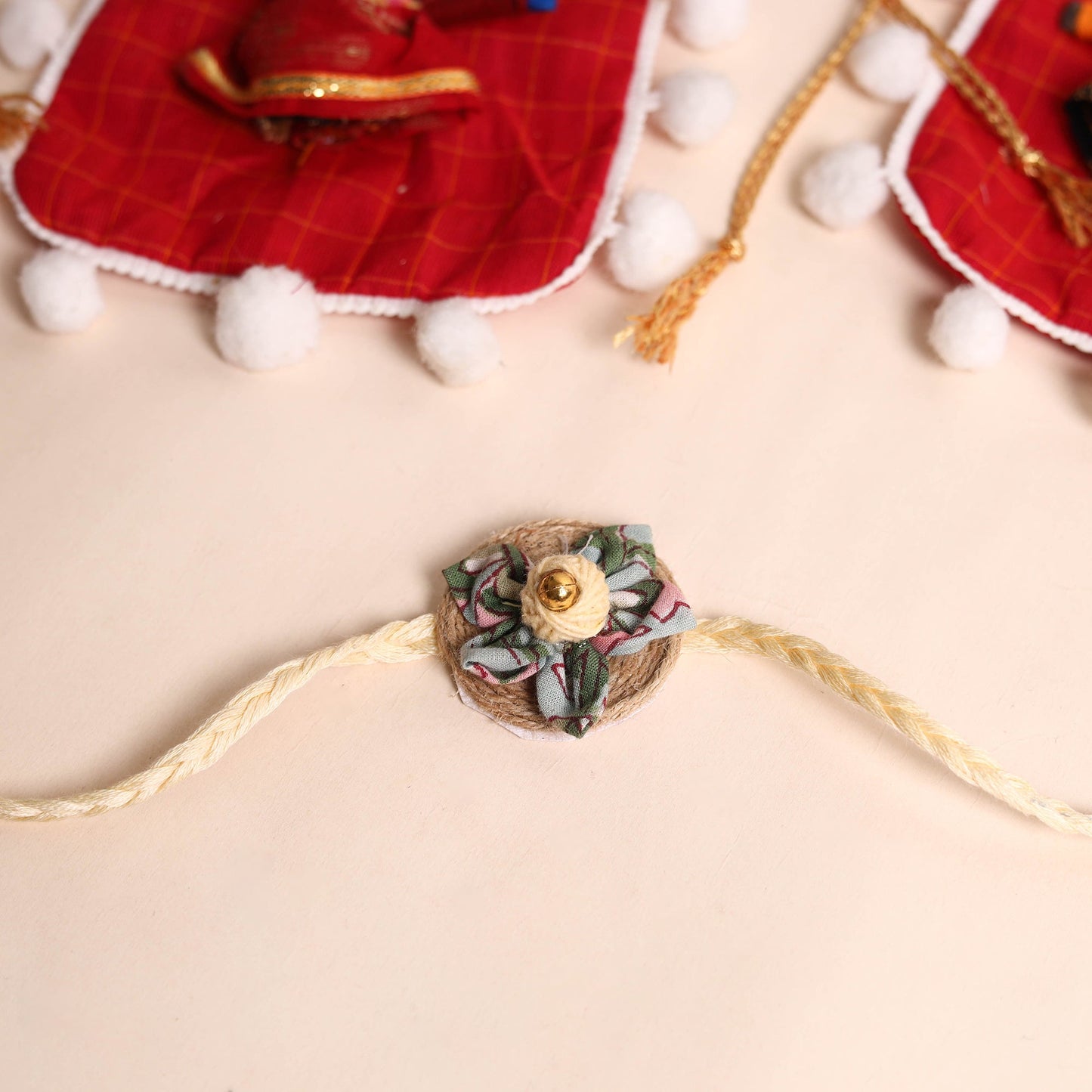 Handmade Fabric Flower Rakhi (Set of 2)