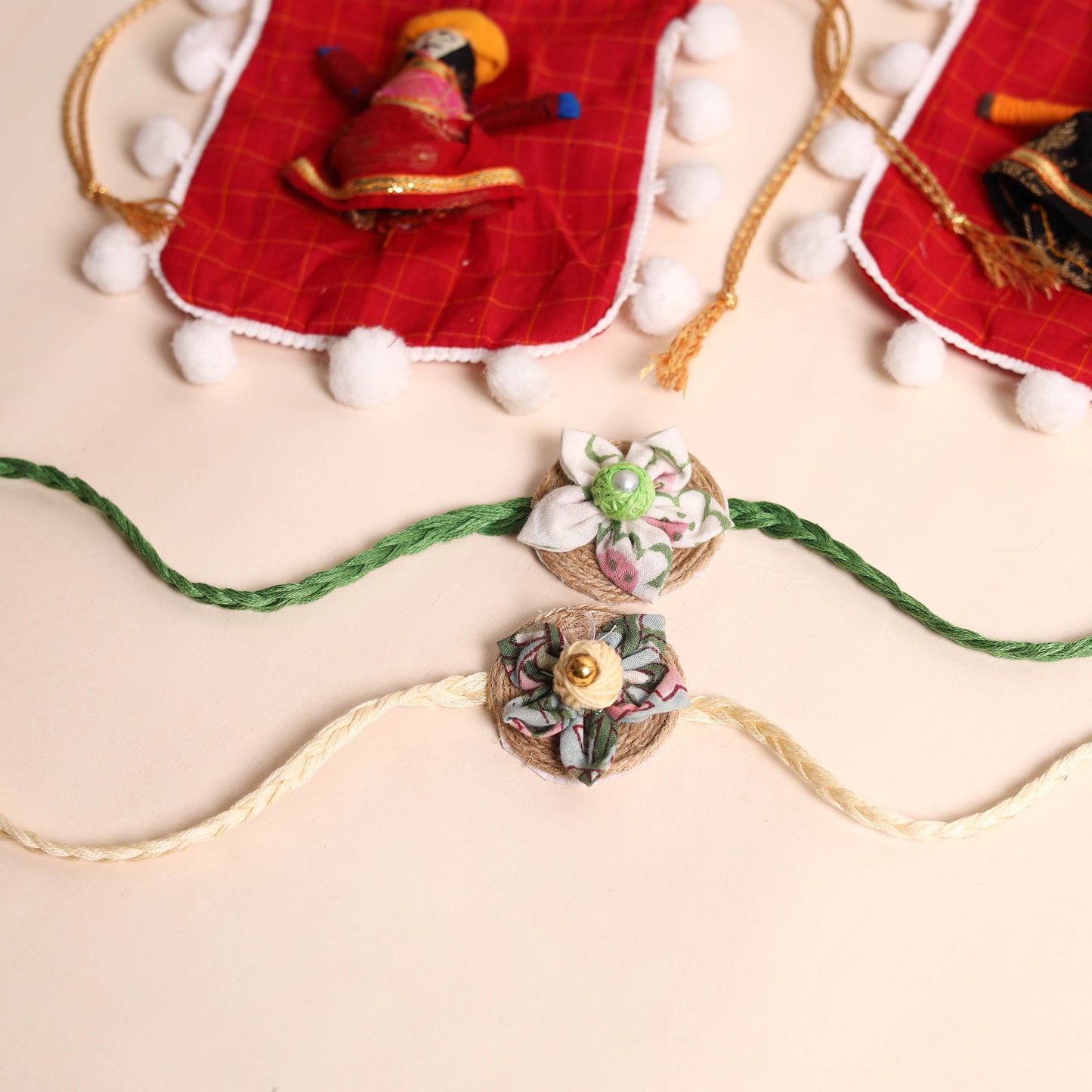 Handmade Fabric Flower Rakhi (Set of 2)
