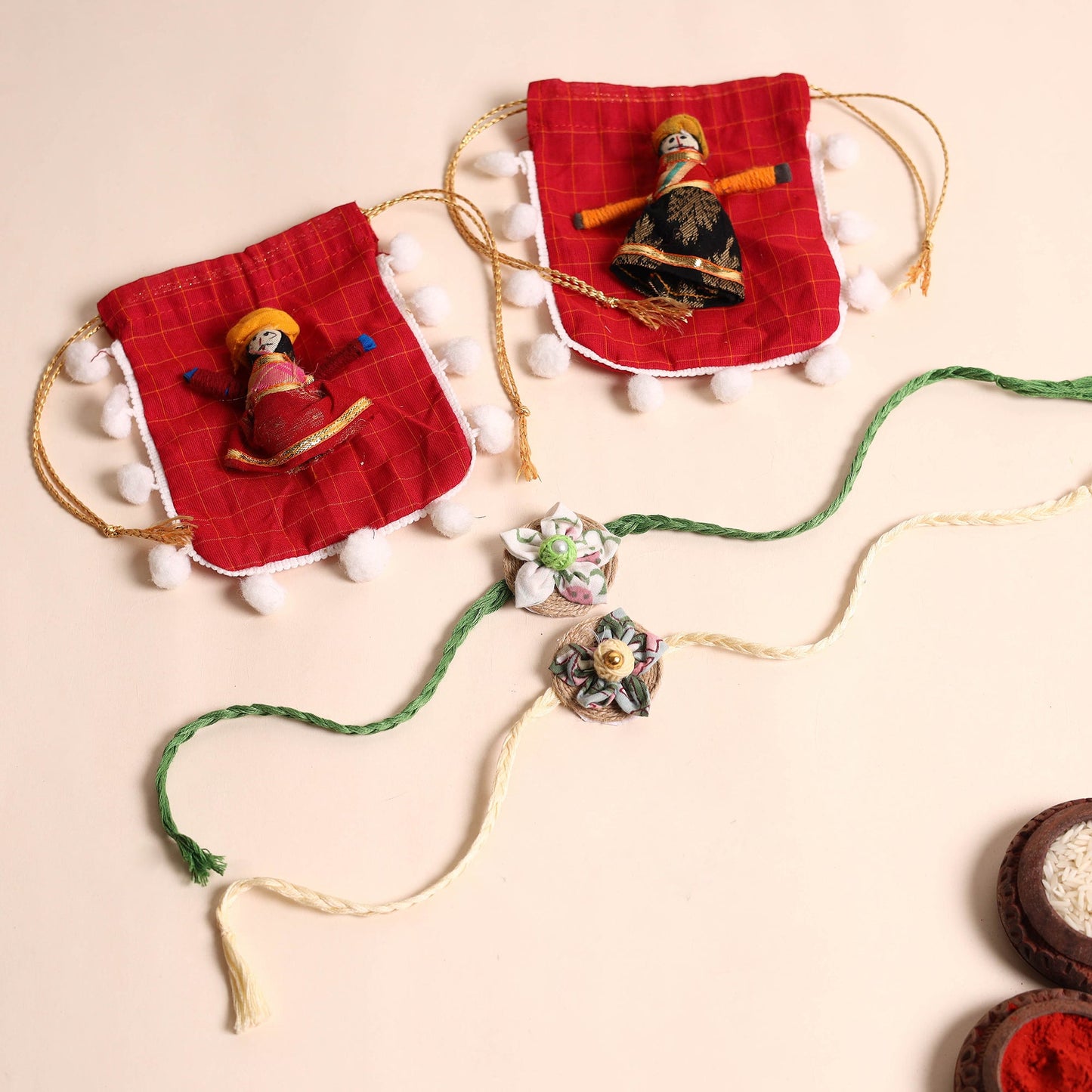 Handmade Fabric Flower Rakhi (Set of 2)