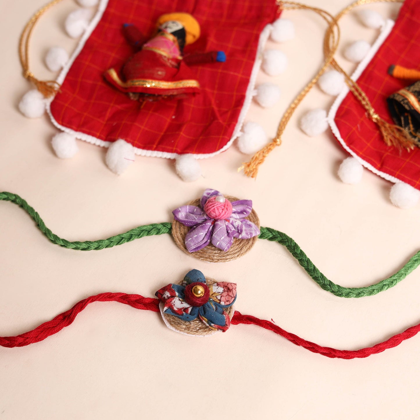 Handmade Fabric Flower Rakhi (Set of 2)