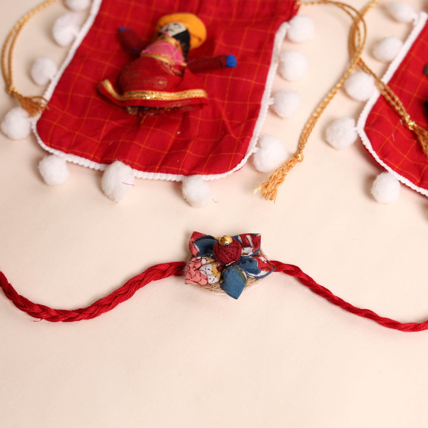 Handmade Fabric Flower Rakhi (Set of 2)