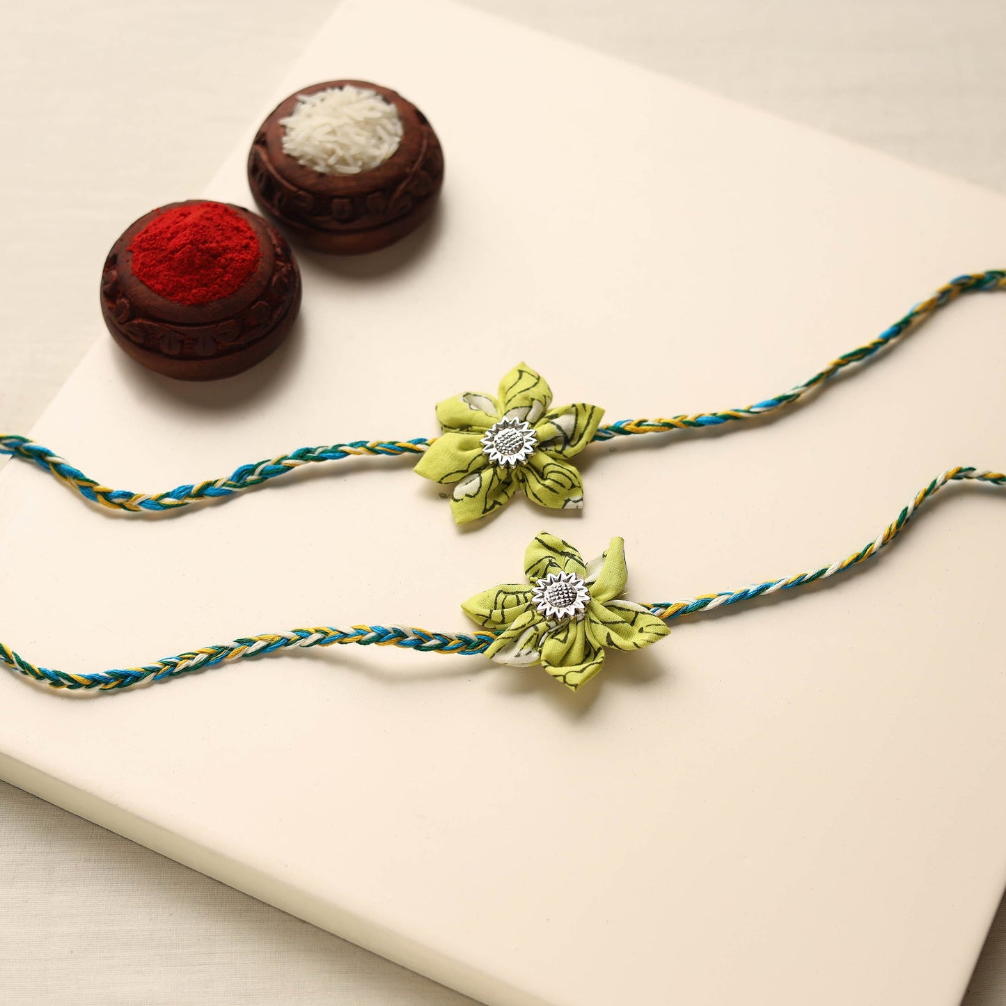 Handmade Fabric Flower Rakhi (Set of 2)