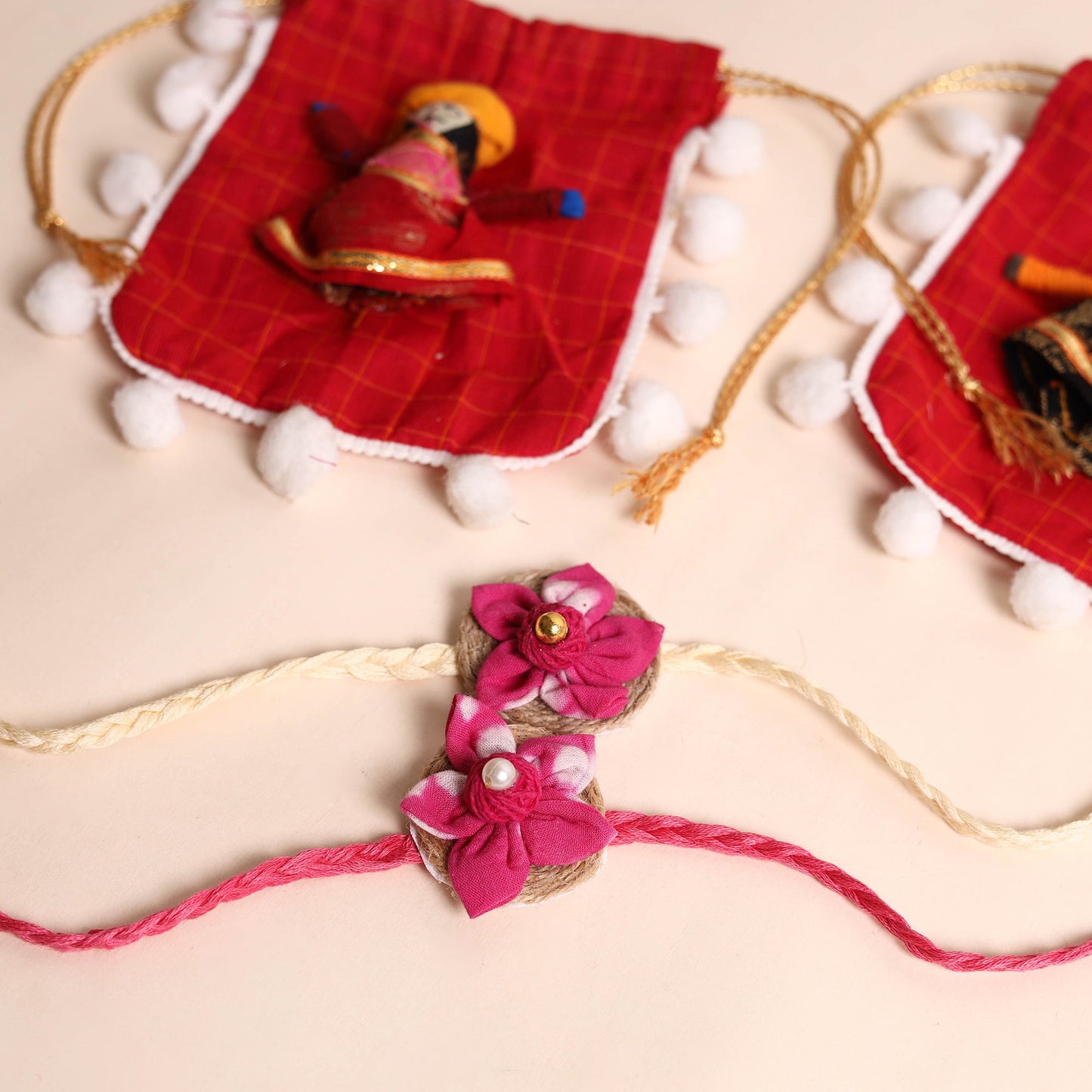 Handmade Fabric Flower Rakhi (Set of 2)