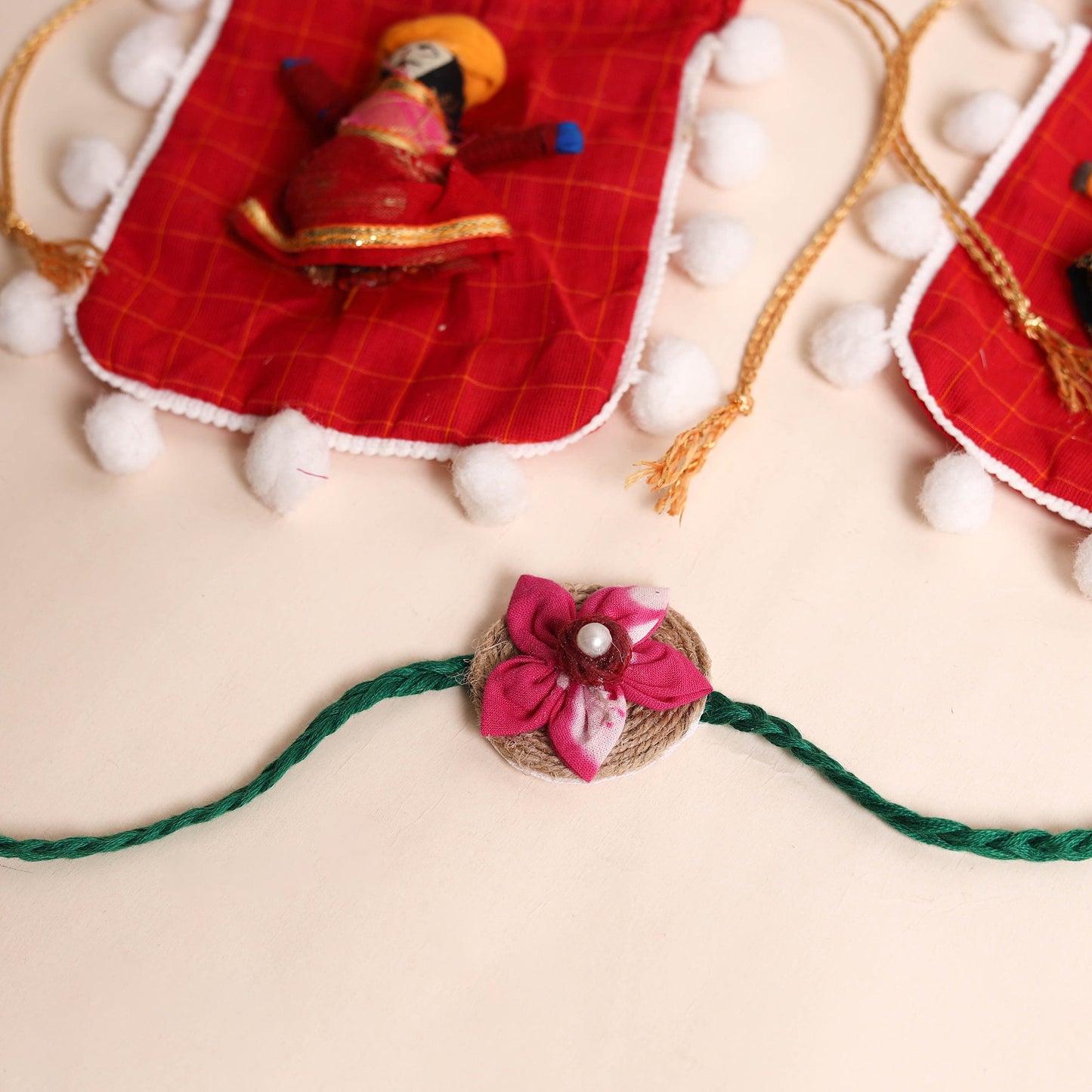 Handmade Fabric Flower Rakhi (Set of 2)