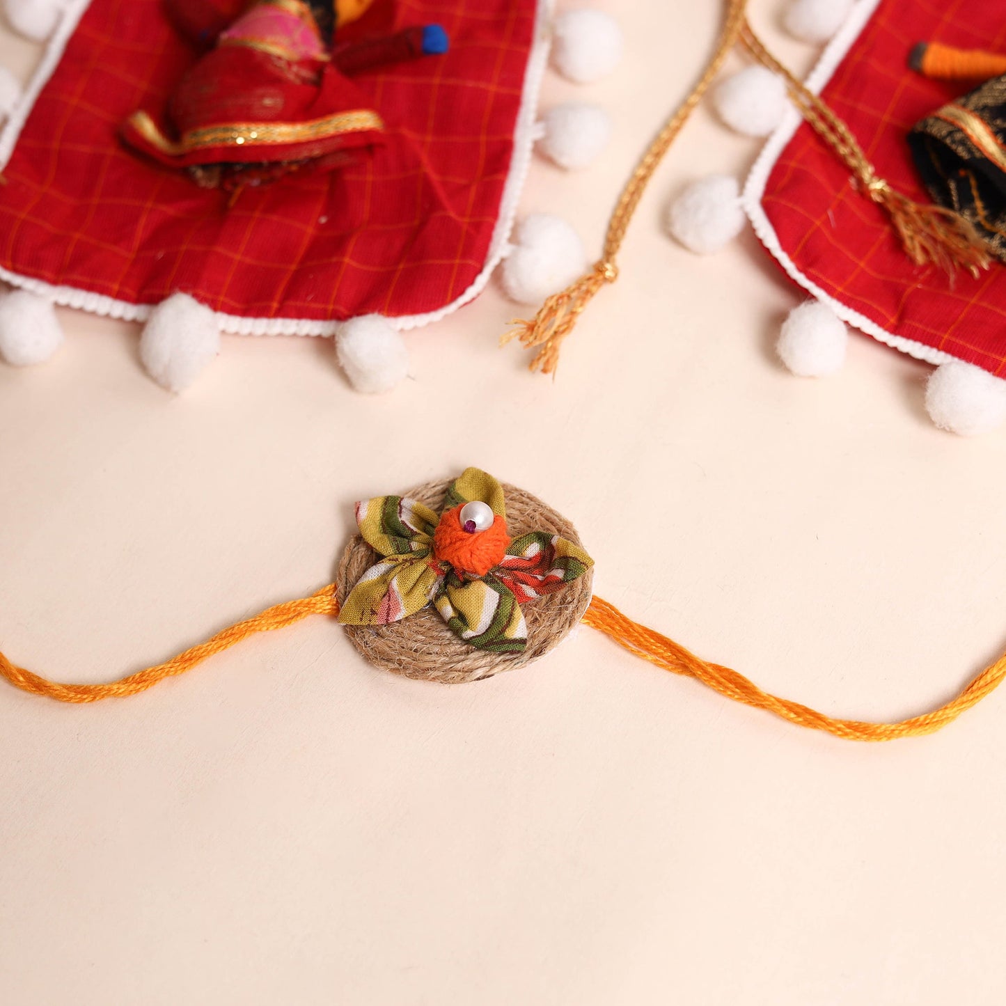 Handmade Fabric Flower Rakhi (Set of 2)