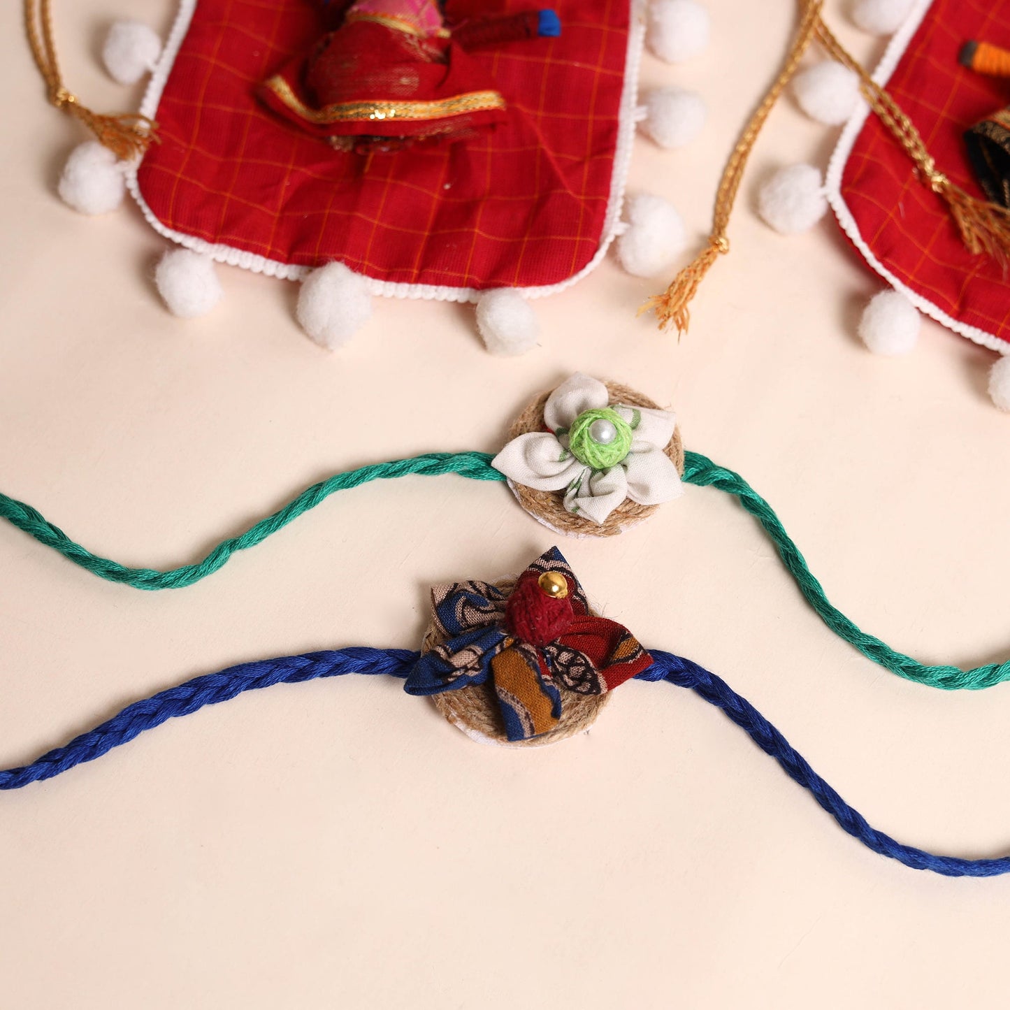 Handmade Fabric Flower Rakhi (Set of 2)