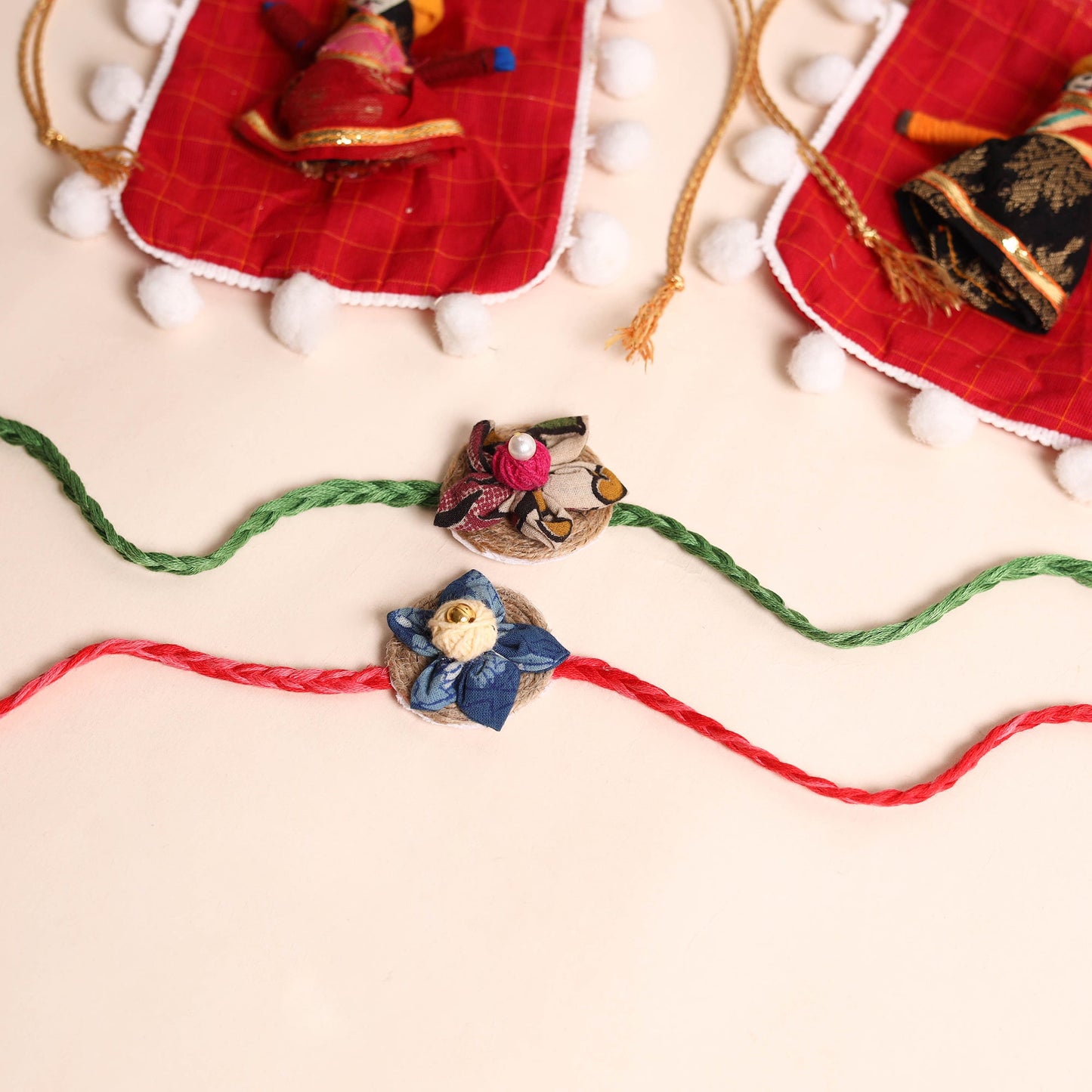 Handmade Fabric Flower Rakhi (Set of 2)