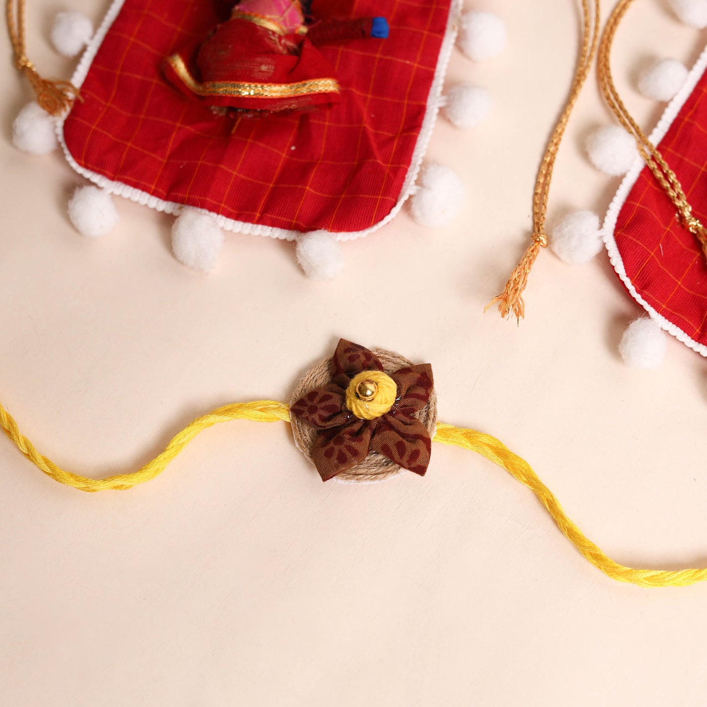Handmade Fabric Flower Rakhi (Set of 2)