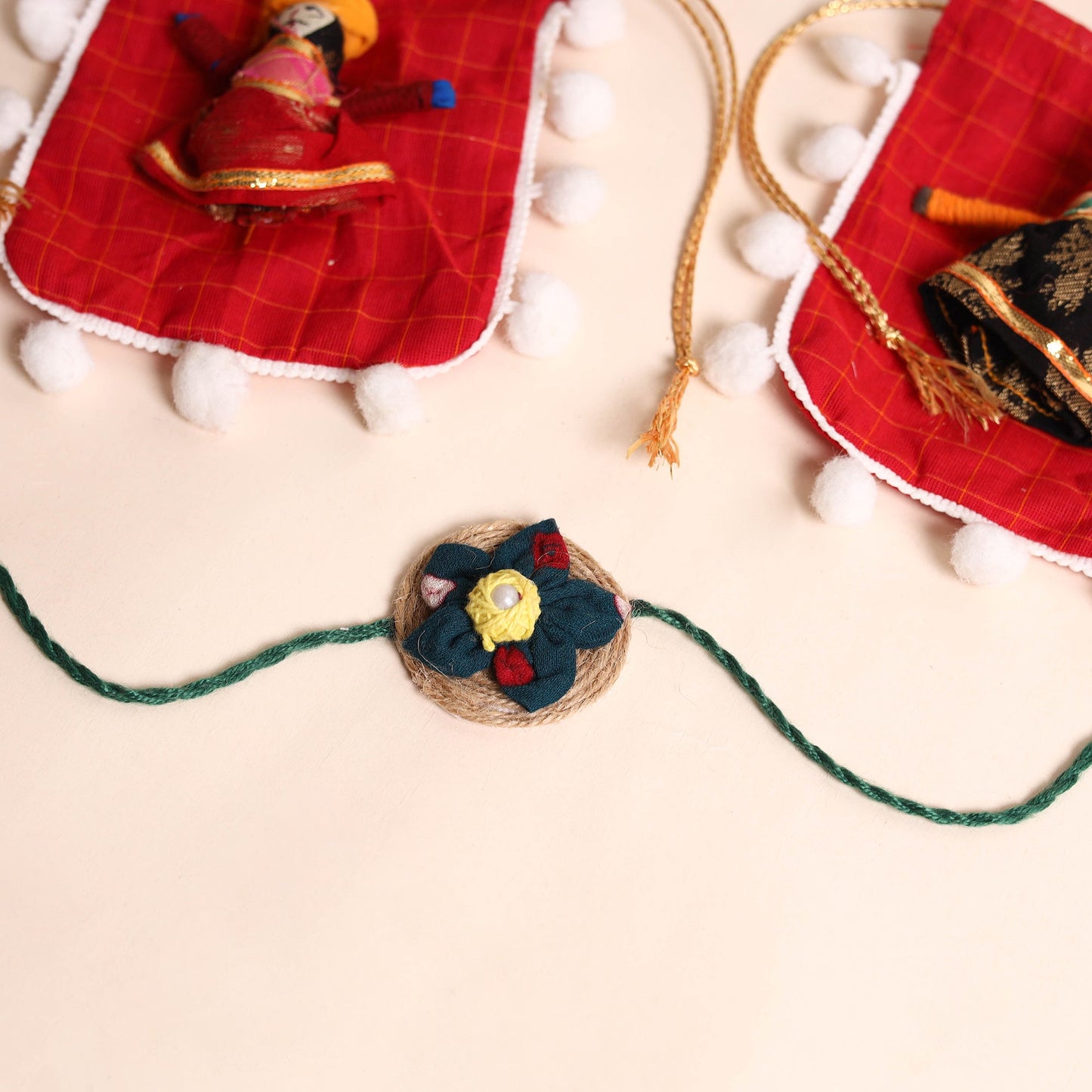 Handmade Fabric Flower Rakhi (Set of 2)