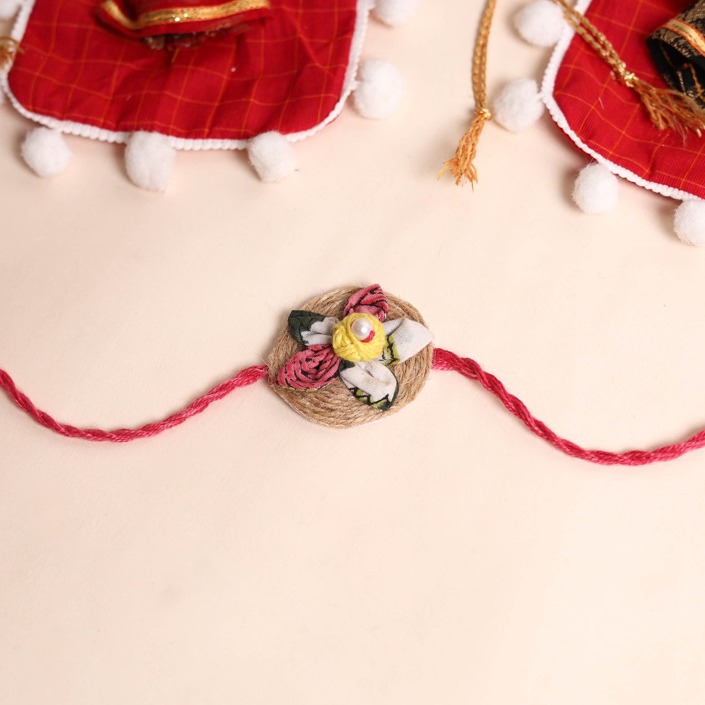 Handmade Fabric Flower Rakhi (Set of 2)