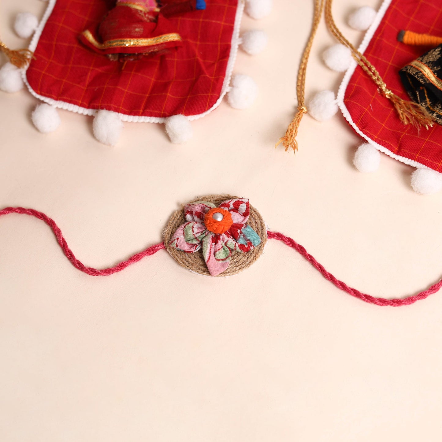 Handmade Fabric Flower Rakhi (Set of 2)