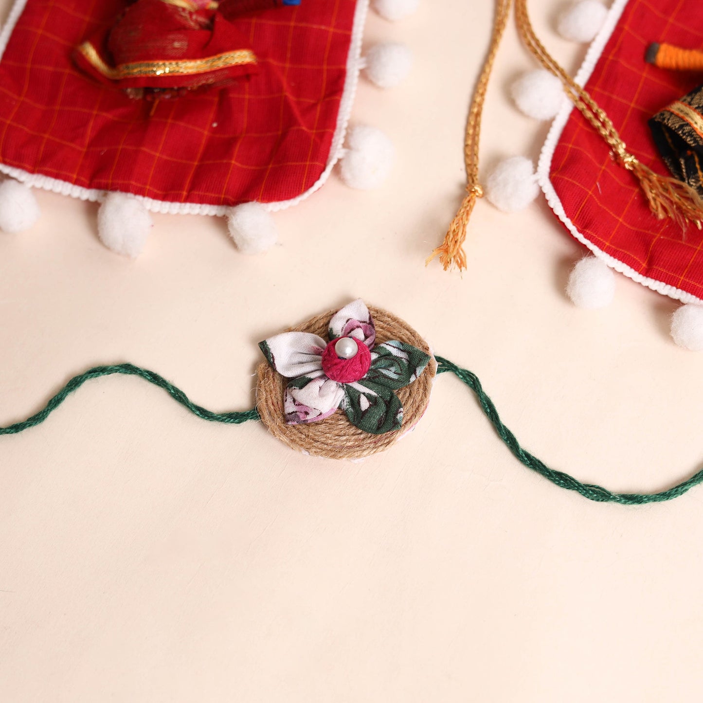 Handmade Fabric Flower Rakhi (Set of 2)