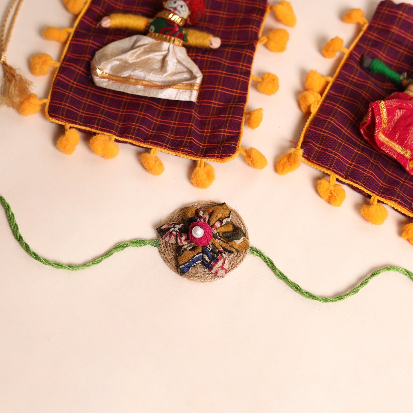 Handmade Fabric Flower Rakhi (Set of 2)