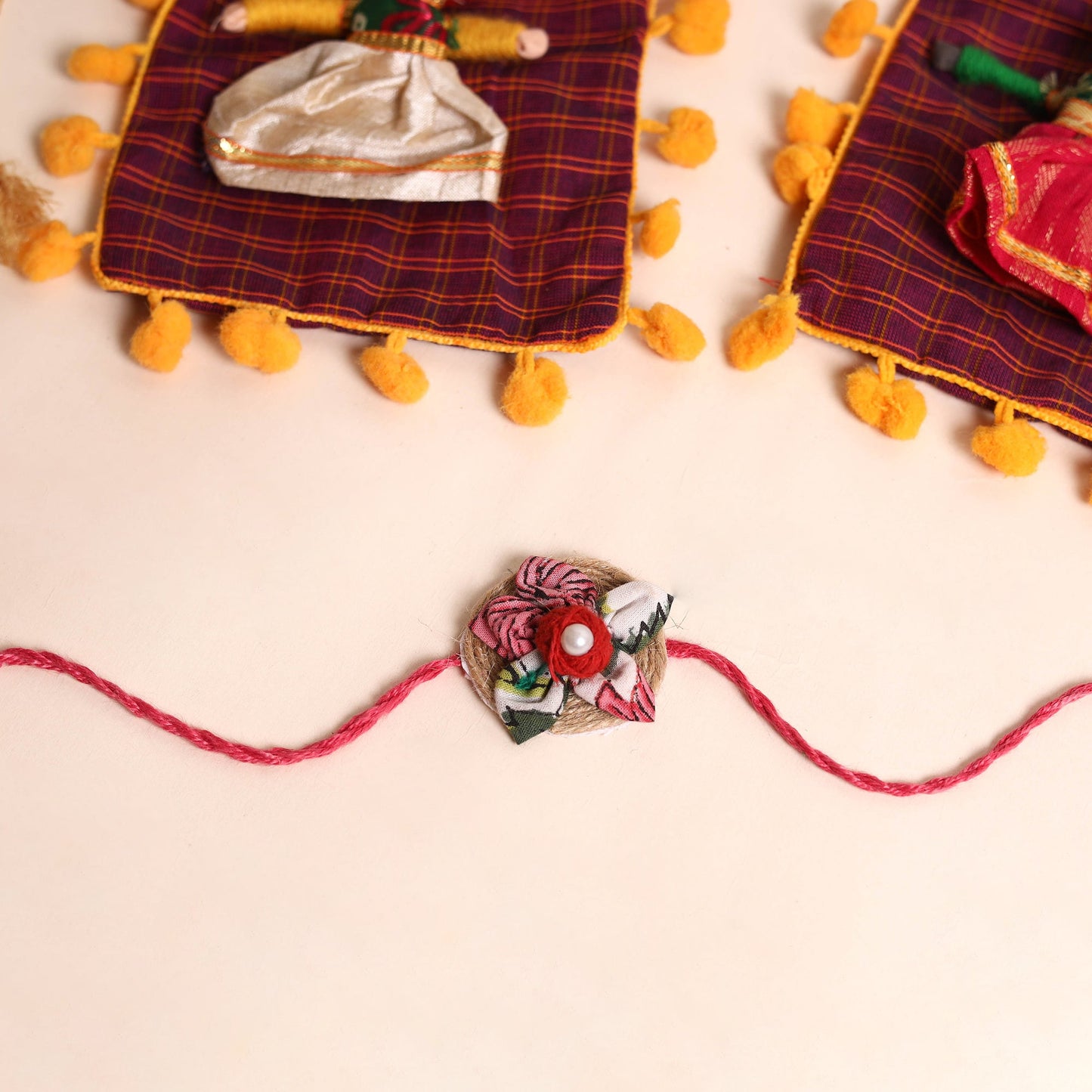 Handmade Fabric Flower Rakhi (Set of 2)