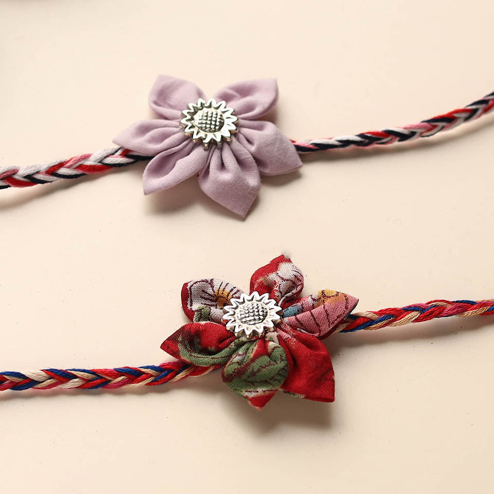 Handmade Fabric Flower Rakhi (Set of 2)
