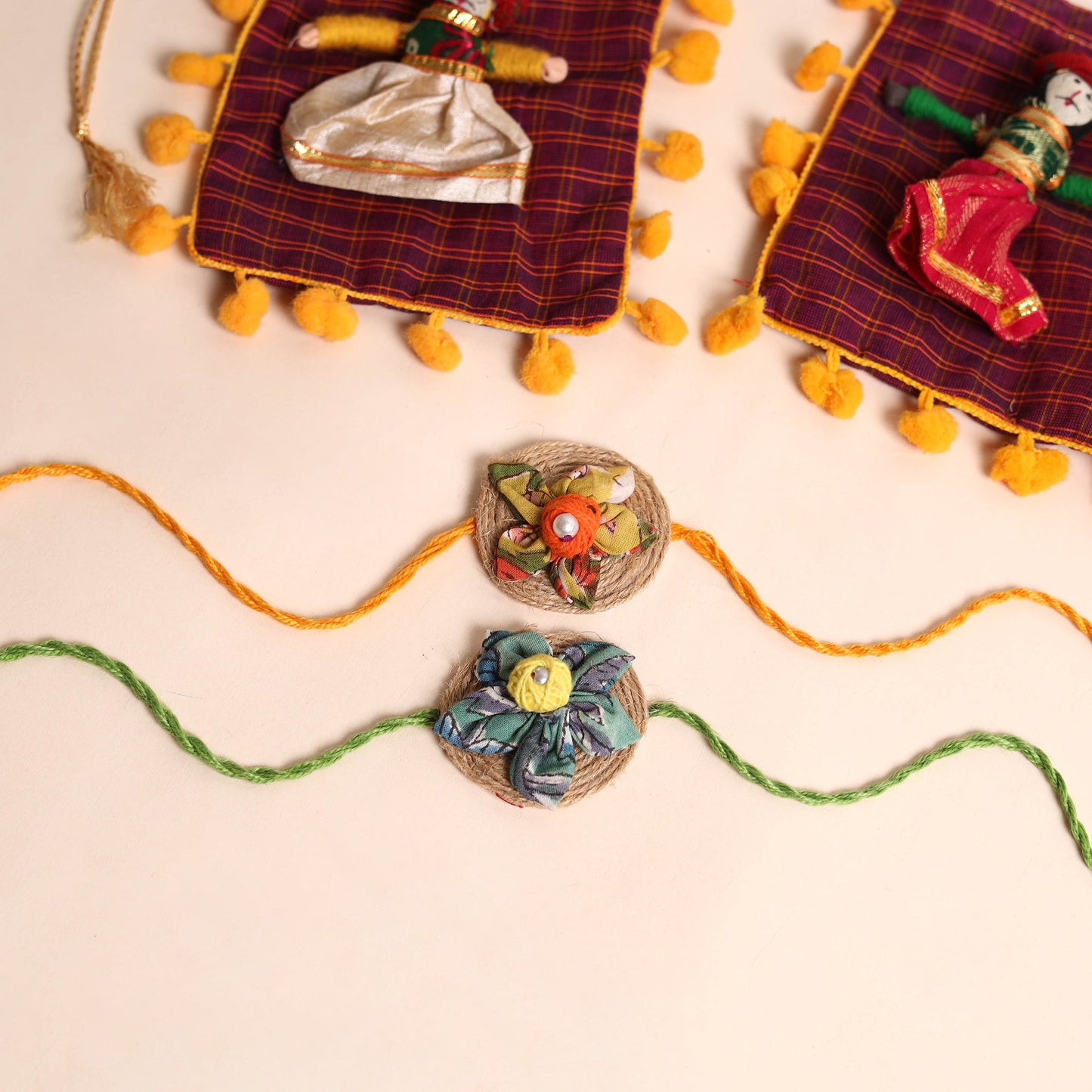 Handmade Fabric Flower Rakhi (Set of 2)