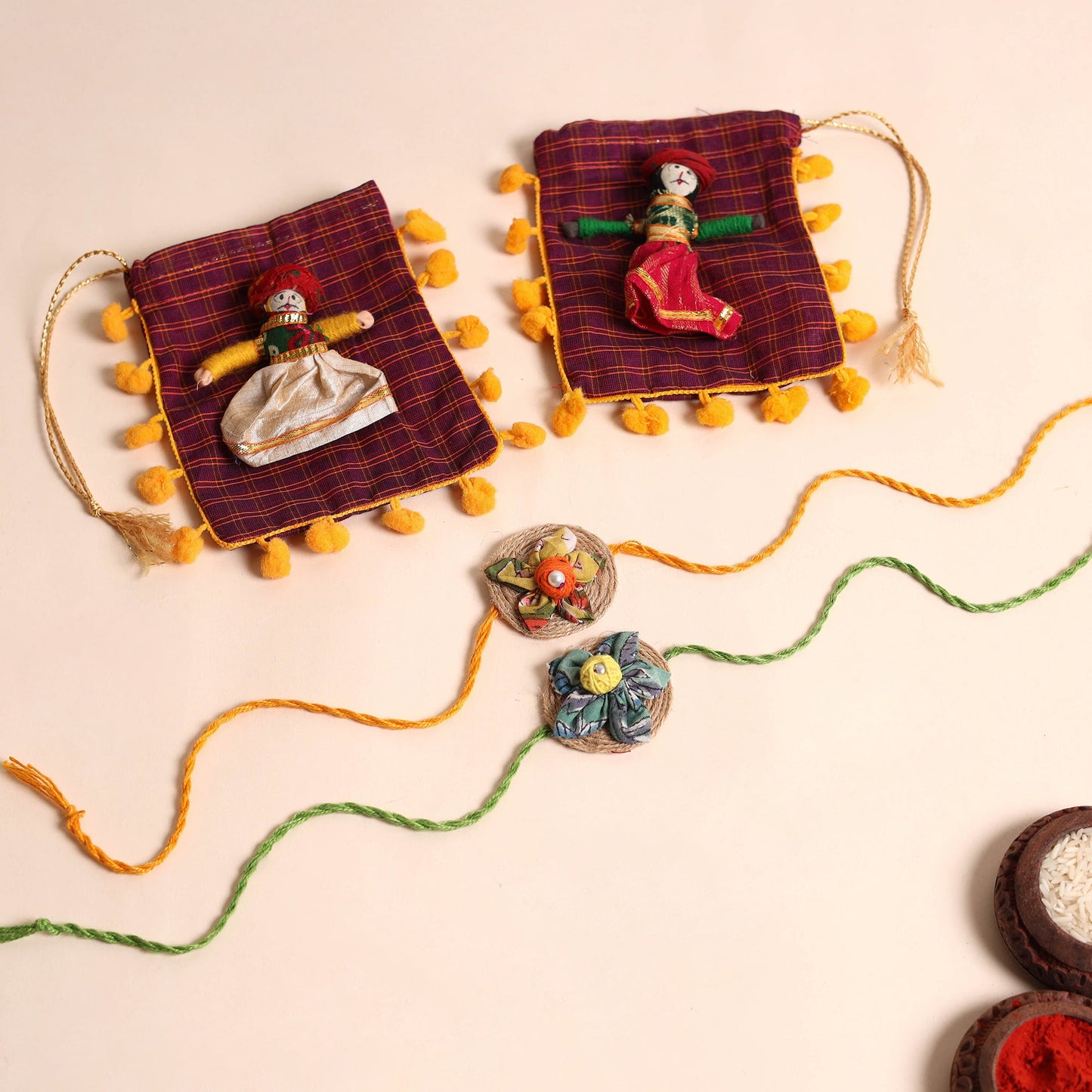 Handmade Fabric Flower Rakhi (Set of 2)
