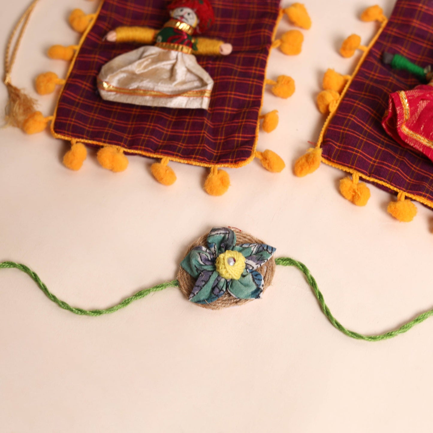 Handmade Fabric Flower Rakhi (Set of 2)