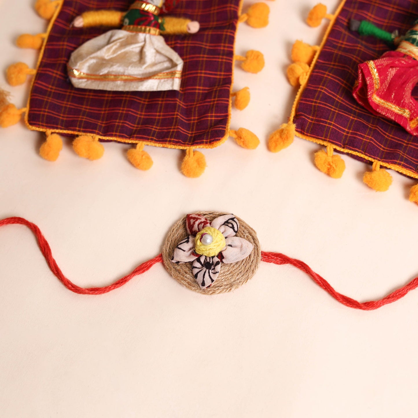 Handmade Fabric Flower Rakhi (Set of 2)