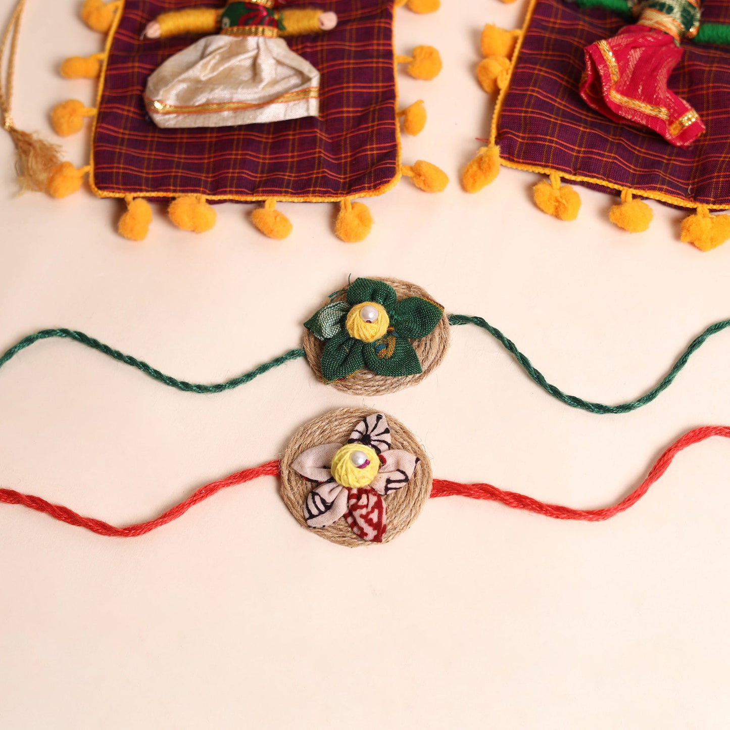 Handmade Fabric Flower Rakhi (Set of 2)