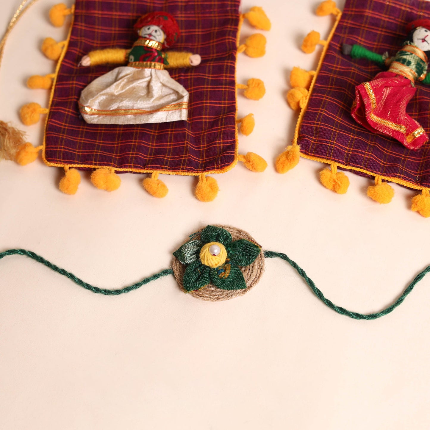 Handmade Fabric Flower Rakhi (Set of 2)