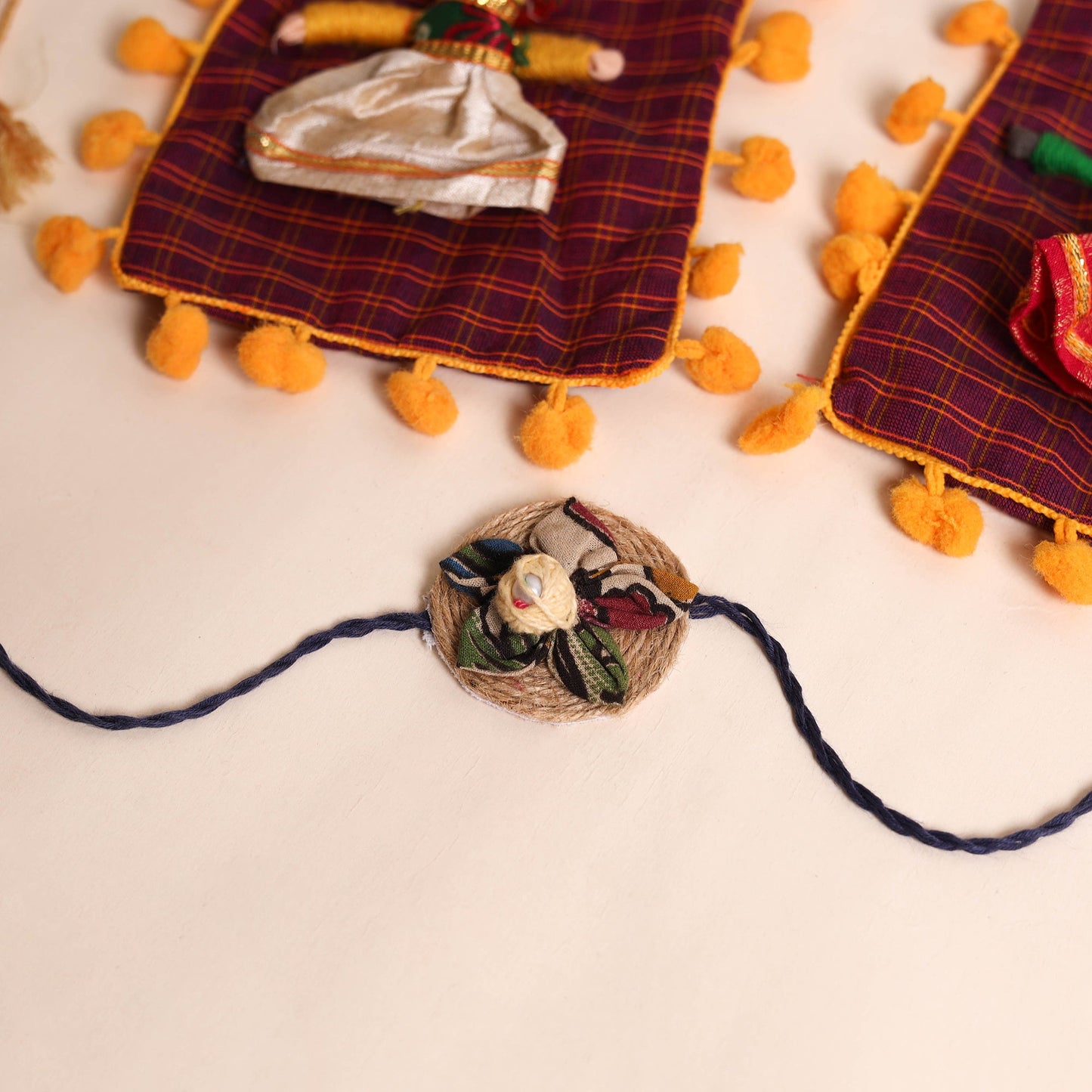 Handmade Fabric Flower Rakhi (Set of 2)