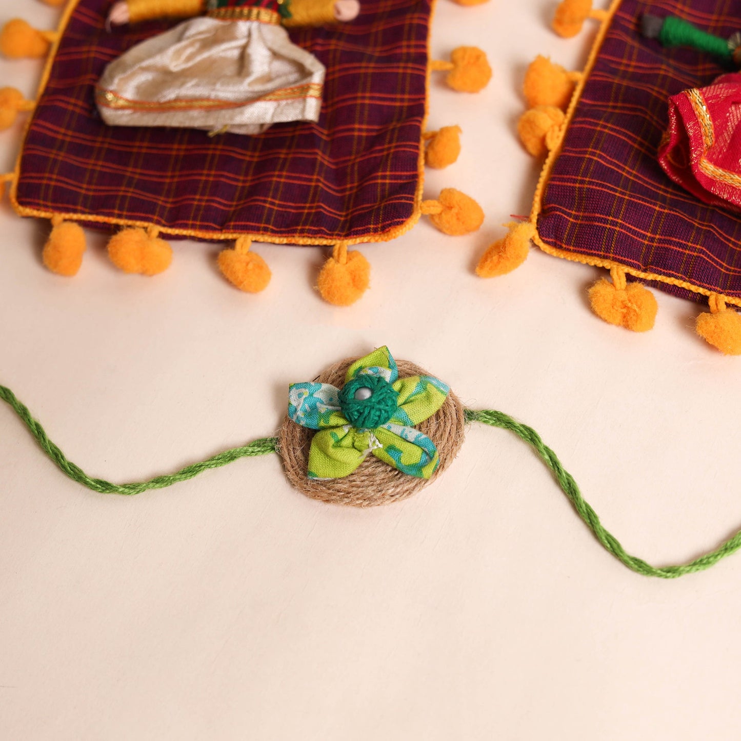 Handmade Fabric Flower Rakhi (Set of 2)