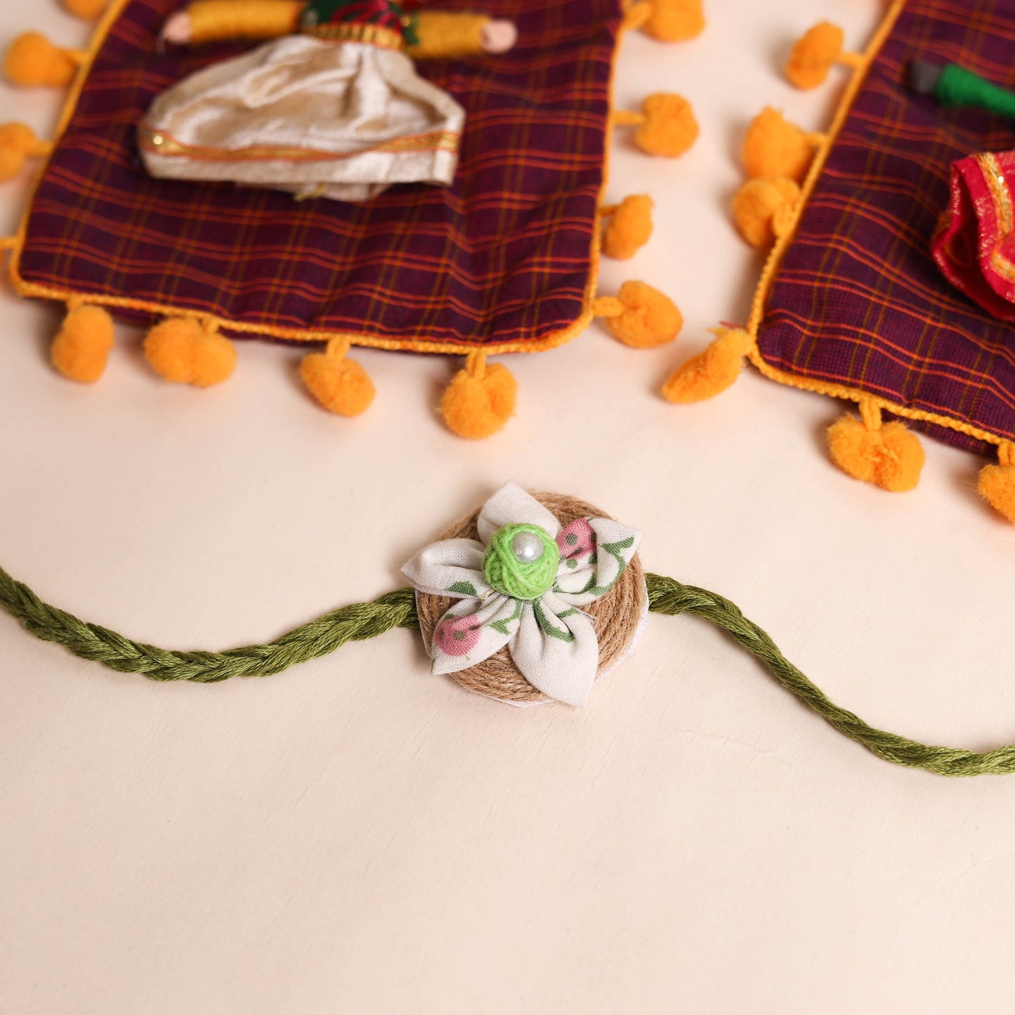 Handmade Fabric Flower Rakhi (Set of 2)