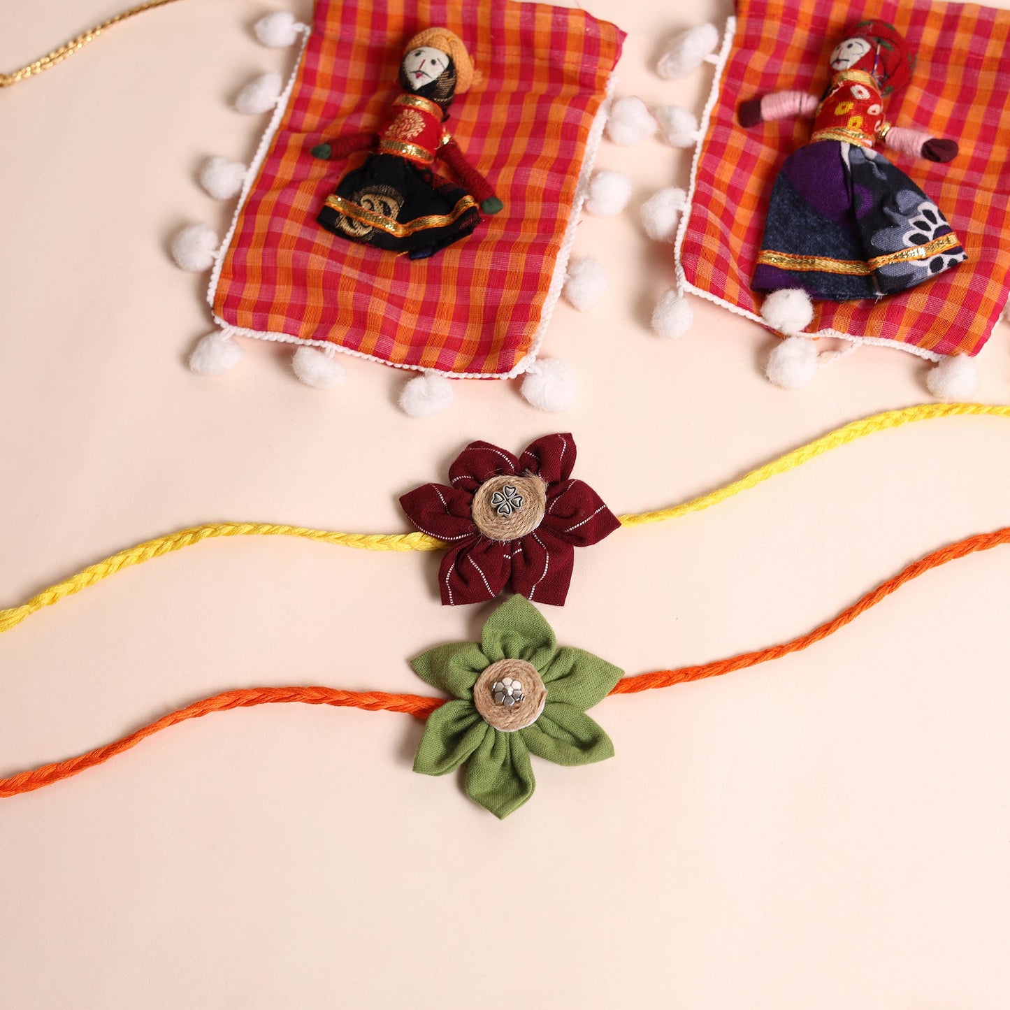 Handmade Fabric Flower Rakhi (Set of 2)
