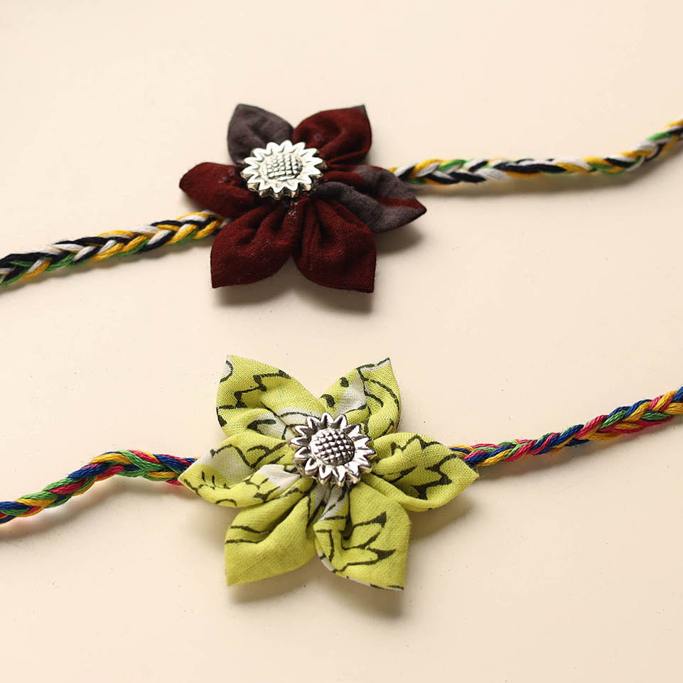 Handmade Fabric Flower Rakhi (Set of 2)