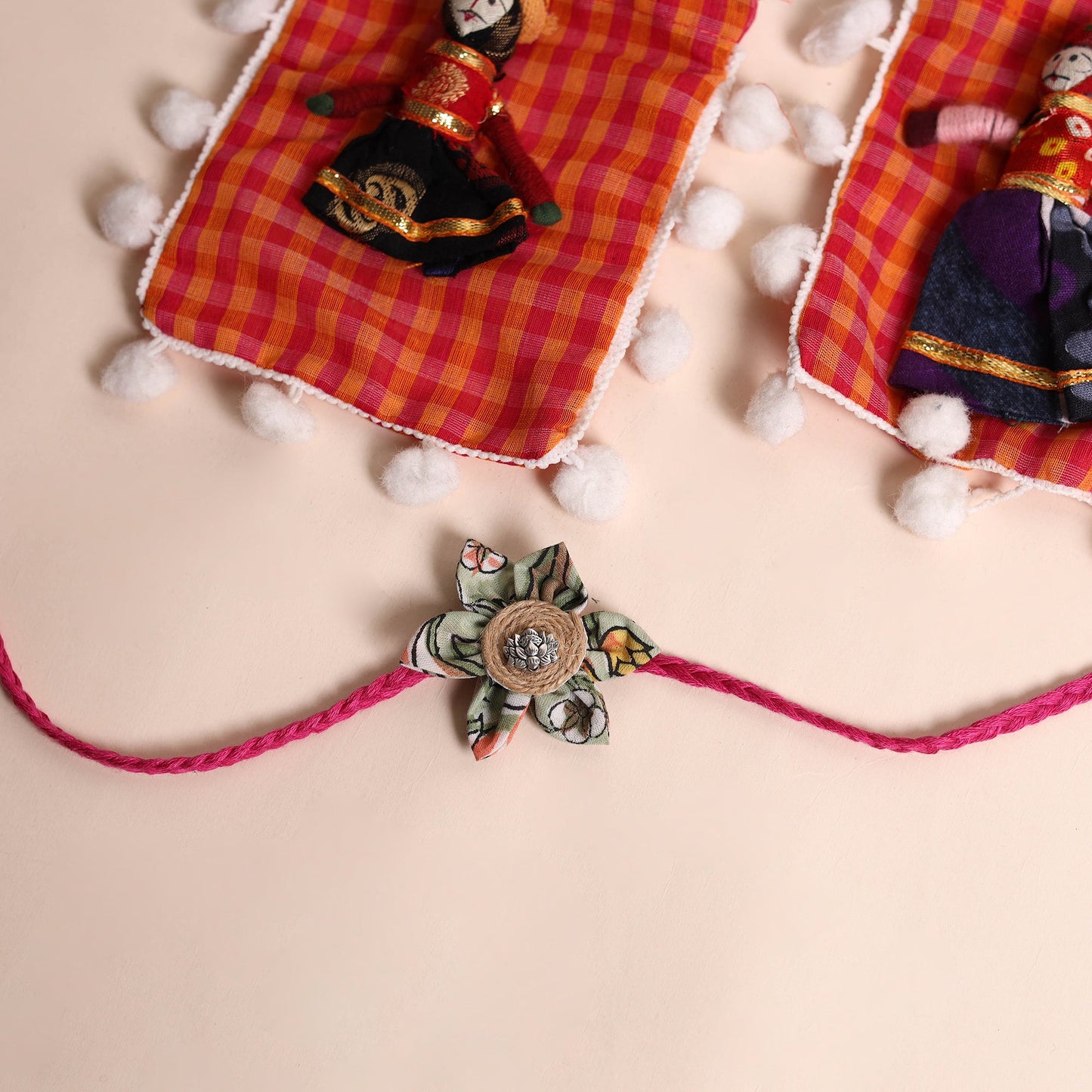 Handmade Fabric Flower Rakhi (Set of 2)