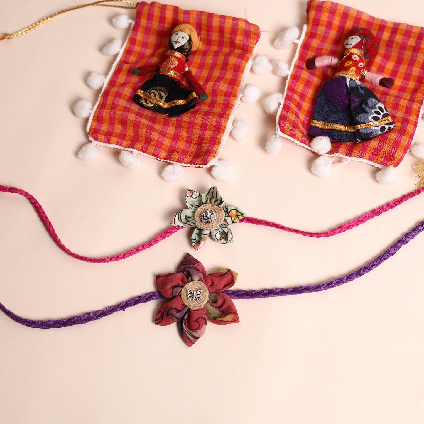 Handmade Fabric Flower Rakhi (Set of 2)