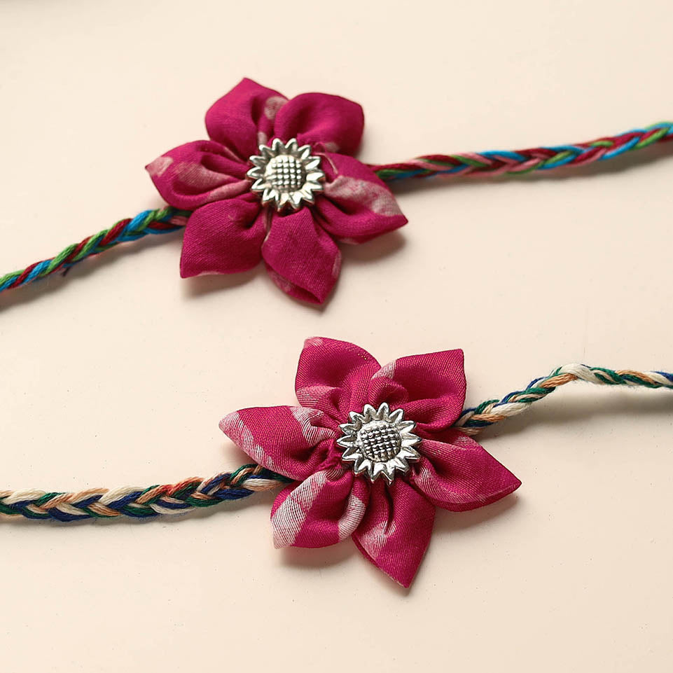 Handmade Fabric Flower Rakhi (Set of 2)