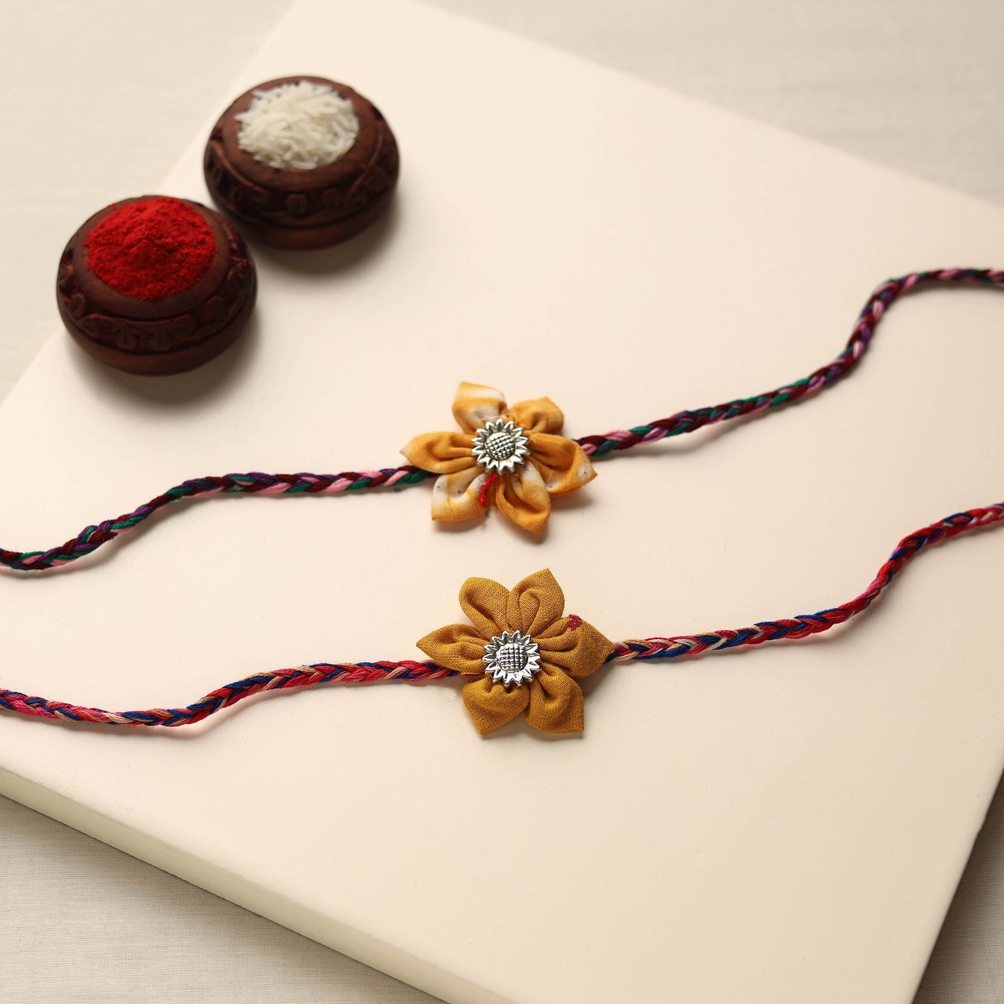 Handmade Fabric Flower Rakhi (Set of 2)