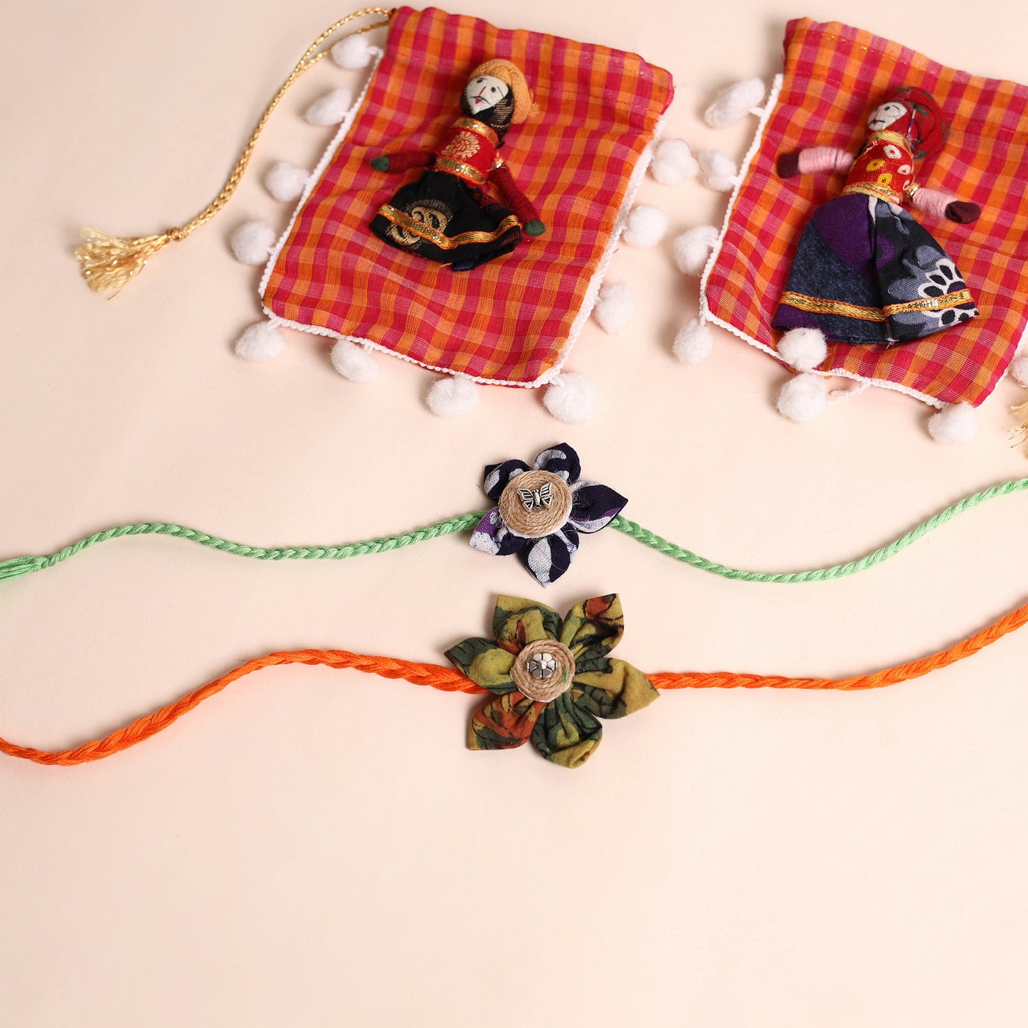 Handmade Fabric Flower Rakhi (Set of 2)