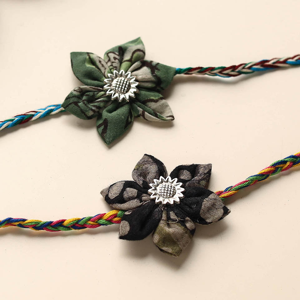 Handmade Fabric Flower Rakhi (Set of 2)