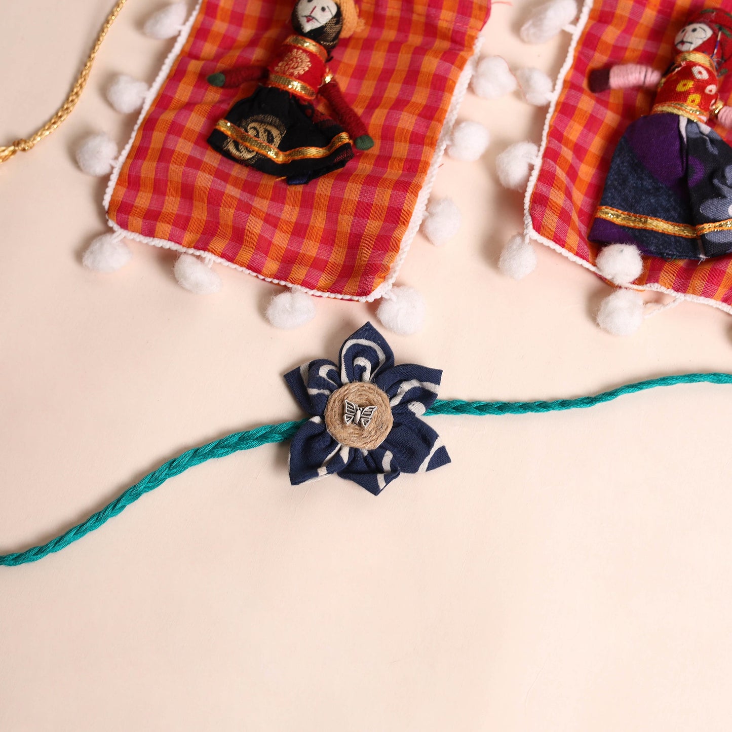 Handmade Fabric Flower Rakhi (Set of 2)