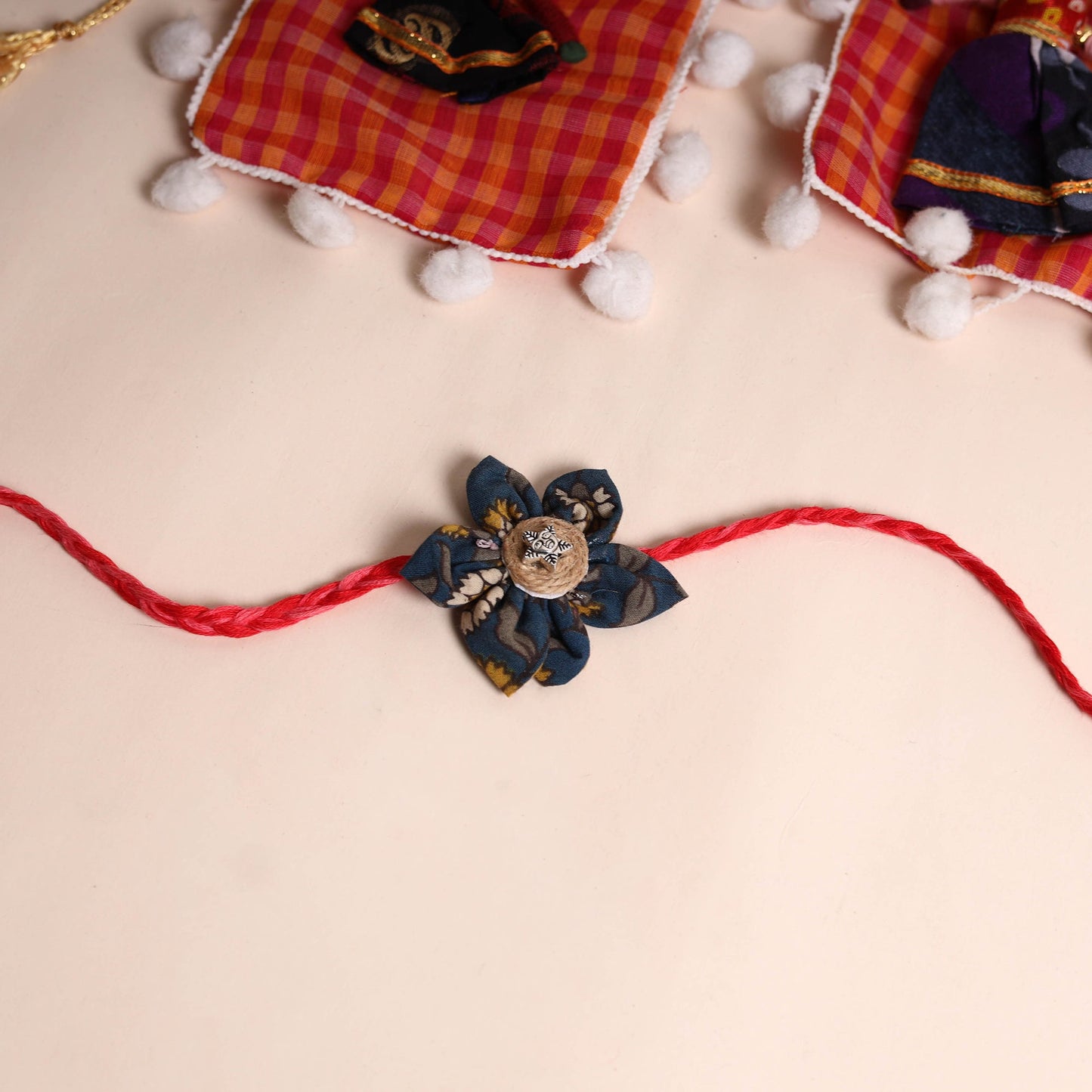 Handmade Fabric Flower Rakhi (Set of 2)