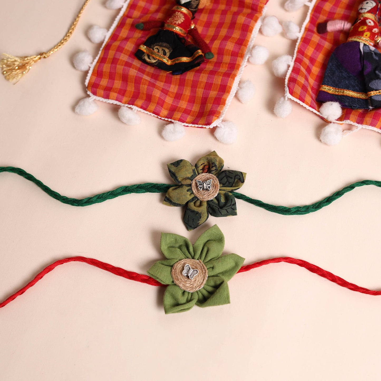 Handmade Fabric Flower Rakhi (Set of 2)