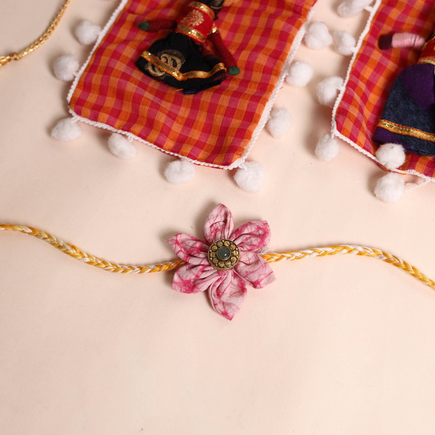 Handmade Fabric Flower Rakhi (Set of 2)