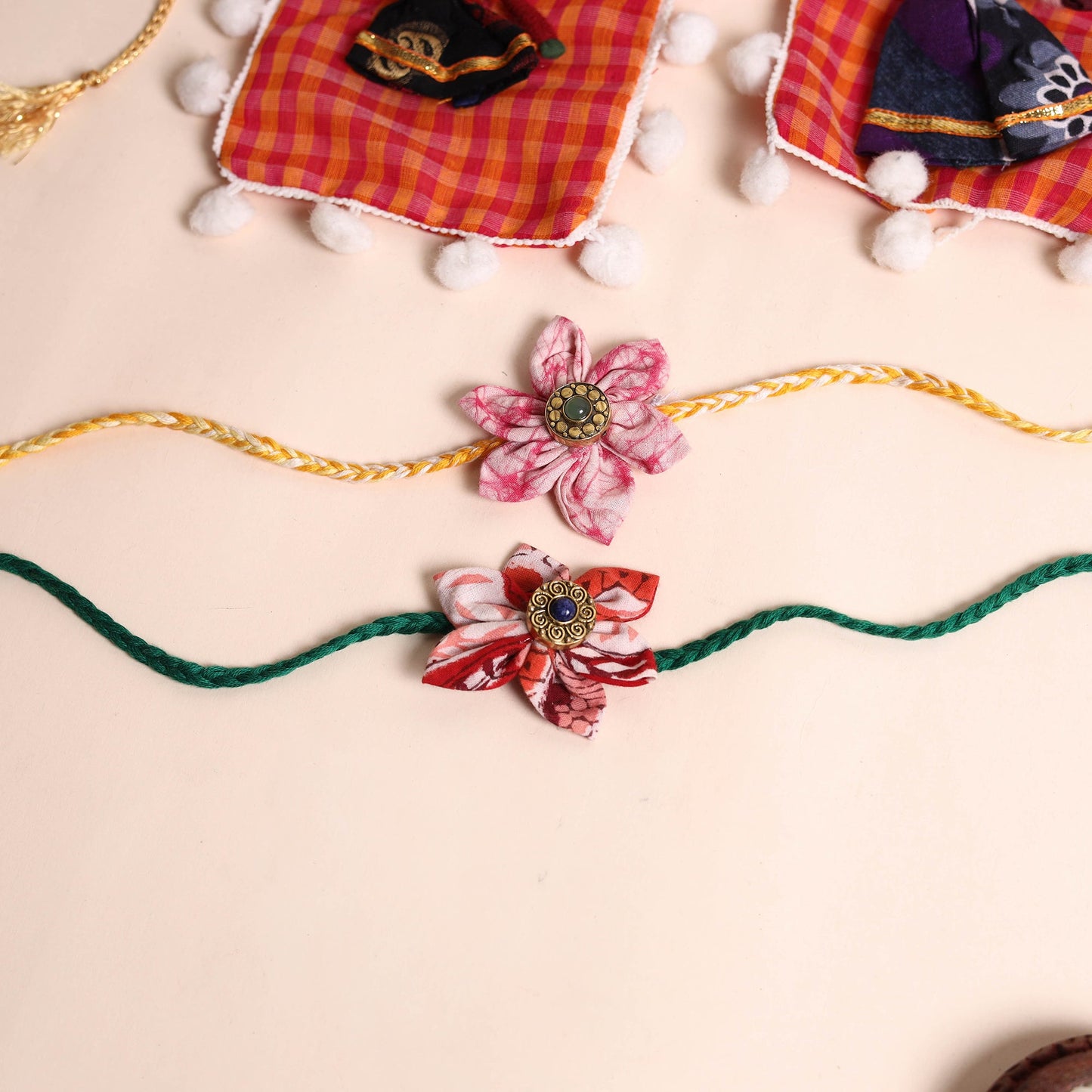 Handmade Fabric Flower Rakhi (Set of 2)