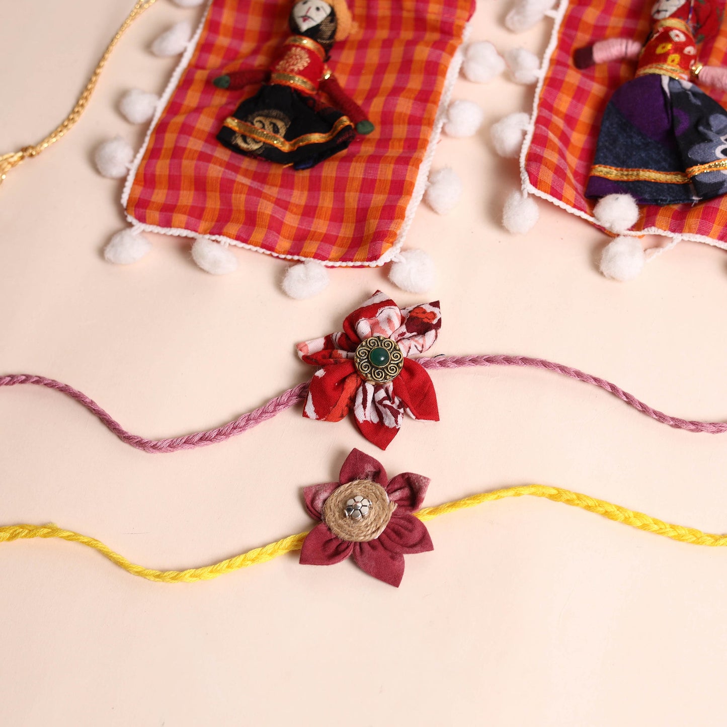 Handmade Fabric Flower Rakhi (Set of 2)