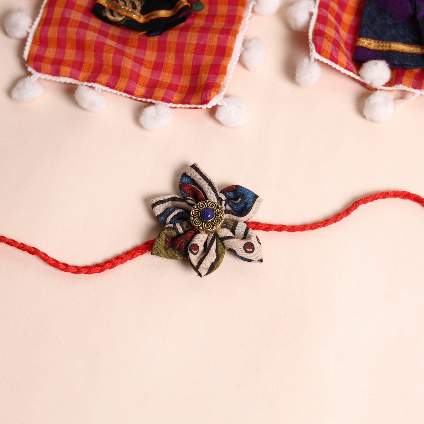 Handmade Fabric Flower Rakhi (Set of 2)