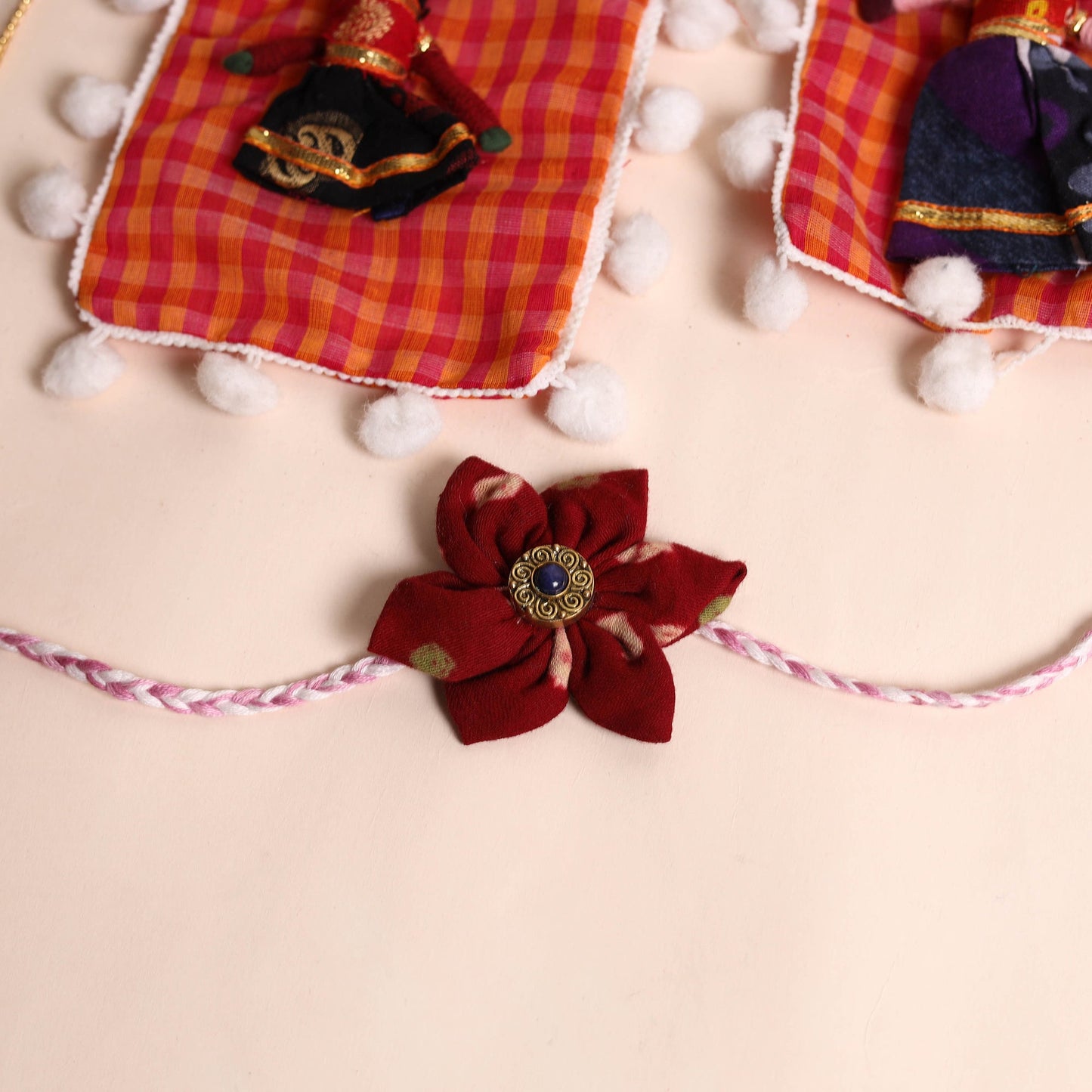 Handmade Fabric Flower Rakhi (Set of 2)