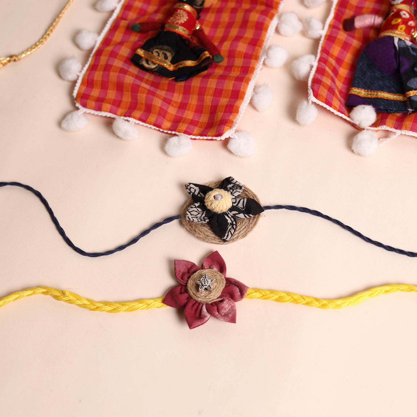 Handmade Fabric Flower Rakhi (Set of 2)