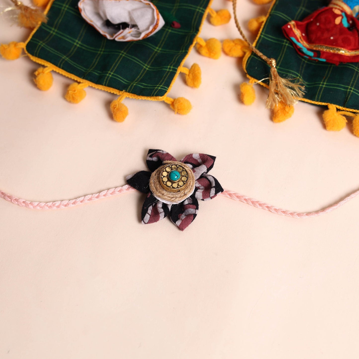 Handmade Fabric Flower Rakhi (Set of 2)