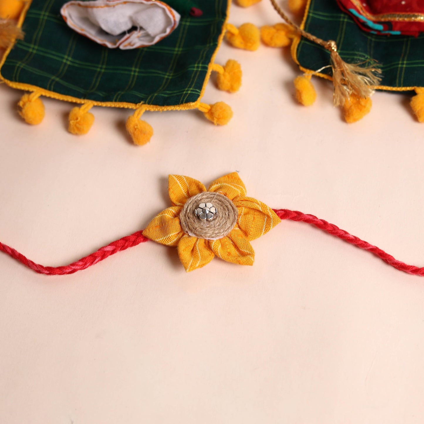 Handmade Fabric Flower Rakhi (Set of 2)